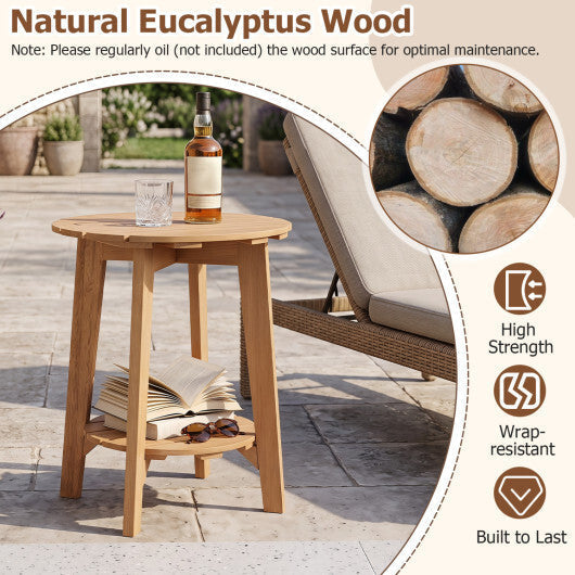 Set of 2 Eucalyptus Wood Side Table 2-Tier with Slatted Tabletop and Storage Shelf for Outdoor-Natural LuxuryLifeWay Online Store