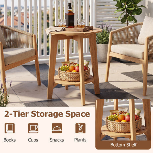 Set of 2 Eucalyptus Wood Side Table 2-Tier with Slatted Tabletop and Storage Shelf for Outdoor-Natural LuxuryLifeWay Online Store