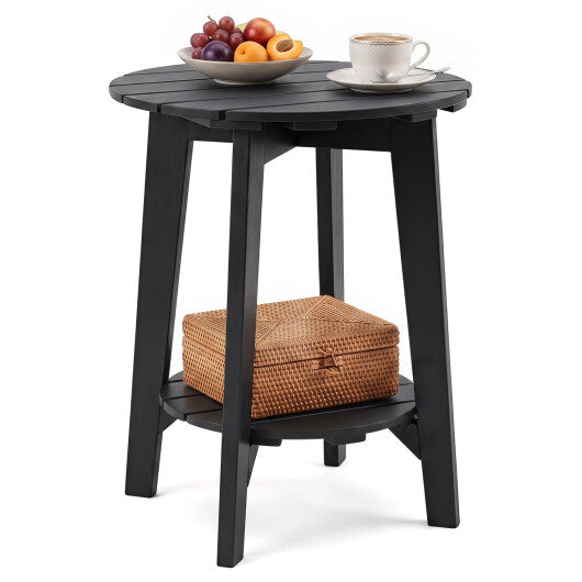 2-Tier Outdoor Eucalyptus Wood Side Table with Slatted Tabletop and Storage Shelf for Backyard-Black LuxuryLifeWay Online Store