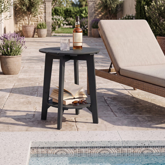 2-Tier Outdoor Eucalyptus Wood Side Table with Slatted Tabletop and Storage Shelf for Backyard-Black LuxuryLifeWay Online Store