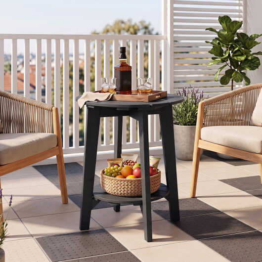 2-Tier Outdoor Eucalyptus Wood Side Table with Slatted Tabletop and Storage Shelf for Backyard-Black LuxuryLifeWay Online Store