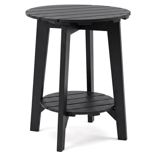 2-Tier Outdoor Eucalyptus Wood Side Table with Slatted Tabletop and Storage Shelf for Backyard-Black LuxuryLifeWay Online Store