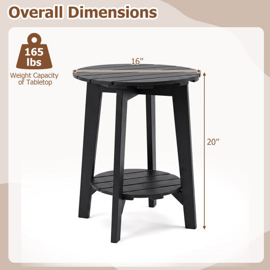 2-Tier Outdoor Eucalyptus Wood Side Table with Slatted Tabletop and Storage Shelf for Backyard-Black LuxuryLifeWay Online Store