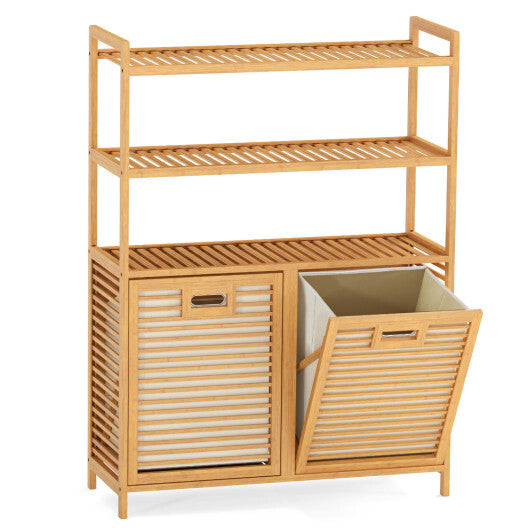 Double Tilt Out Laundry Hamper with 3 Shelves and 2 Removable Baskets for Dirty Clothes-Natural LuxuryLifeWay Online Store