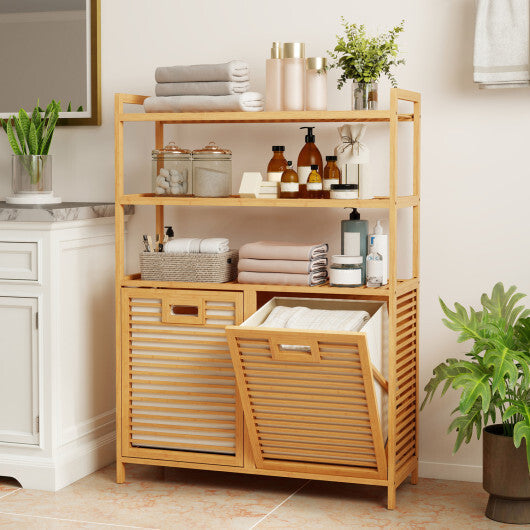 Double Tilt Out Laundry Hamper with 3 Shelves and 2 Removable Baskets for Dirty Clothes-Natural LuxuryLifeWay Online Store