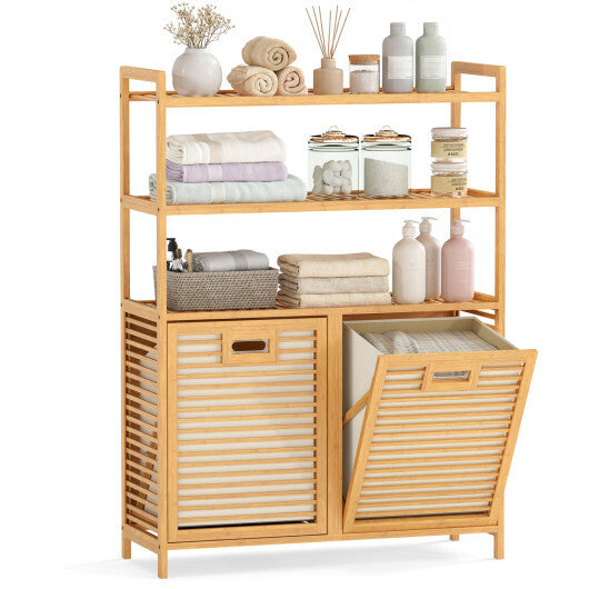 Double Tilt Out Laundry Hamper with 3 Shelves and 2 Removable Baskets for Dirty Clothes-Natural LuxuryLifeWay Online Store