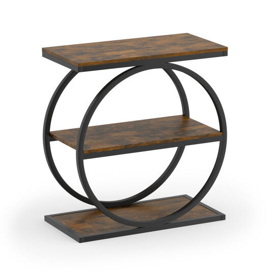 Industrial Faux Marble Side Table with Metal Frame for Living Room Bedroom-Rustic Brown LuxuryLifeWay Online Store