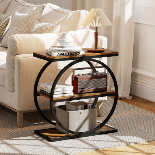 Industrial Faux Marble Side Table with Metal Frame for Living Room Bedroom-Rustic Brown LuxuryLifeWay Online Store