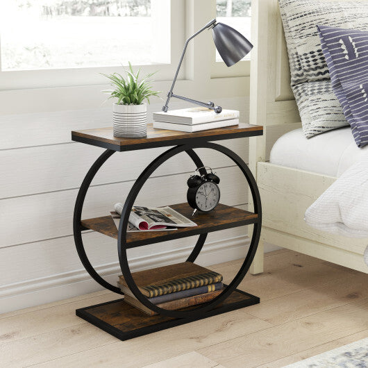 Industrial Faux Marble Side Table with Metal Frame for Living Room Bedroom-Rustic Brown LuxuryLifeWay Online Store