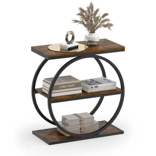 Industrial Faux Marble Side Table with Metal Frame for Living Room Bedroom-Rustic Brown LuxuryLifeWay Online Store