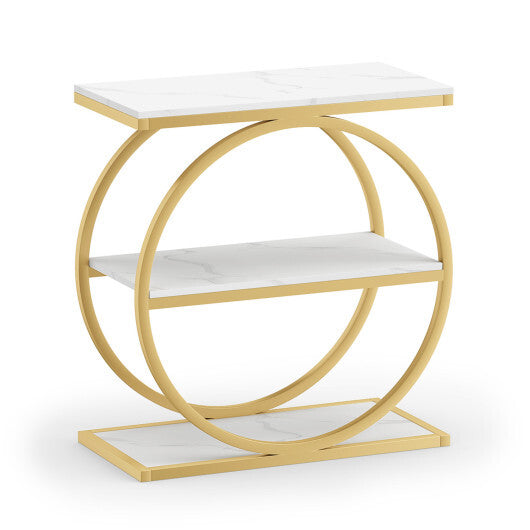 Industrial Faux Marble Side Table with Metal Frame for Living Room Bedroom-Rustic Brown LuxuryLifeWay Online Store