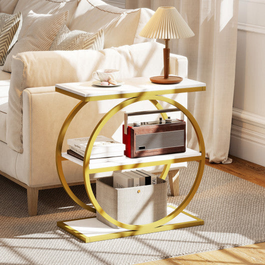 Industrial Faux Marble Side Table with Metal Frame for Living Room Bedroom-Rustic Brown LuxuryLifeWay Online Store