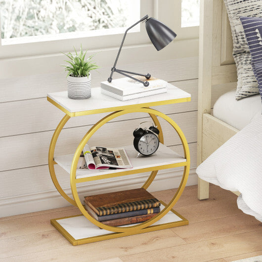 Industrial Faux Marble Side Table with Metal Frame for Living Room Bedroom-Rustic Brown LuxuryLifeWay Online Store