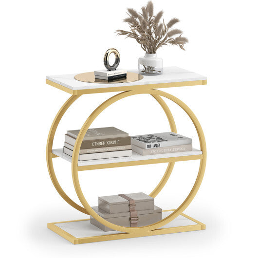 Industrial Faux Marble Side Table with Metal Frame for Living Room Bedroom-Rustic Brown LuxuryLifeWay Online Store