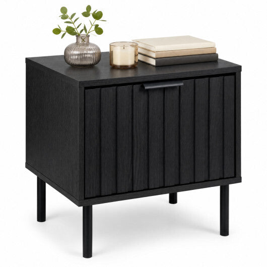 Black Modern Nightstand with Vertical-Striped Storage Drawer-Black LuxuryLifeWay Online Store