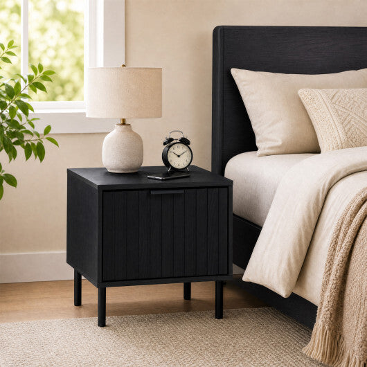 Set of 2 Black Modern Nightstand with Vertical-Striped Storage Drawer-Black LuxuryLifeWay Online Store