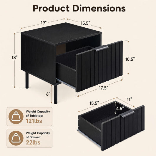 Set of 2 Black Modern Nightstand with Vertical-Striped Storage Drawer-Black LuxuryLifeWay Online Store