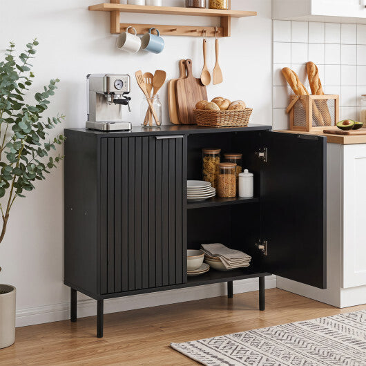 Fluted Buffet Cabinet with 2-Door Sideboard for Kitchen and Dining Room-Black LuxuryLifeWay Online Store