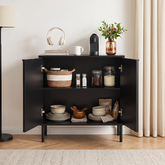 Fluted Buffet Cabinet with 2-Door Sideboard for Kitchen and Dining Room-Black LuxuryLifeWay Online Store