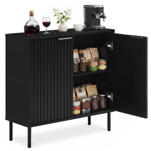 Fluted Buffet Cabinet with 2-Door Sideboard for Kitchen and Dining Room-Black LuxuryLifeWay Online Store