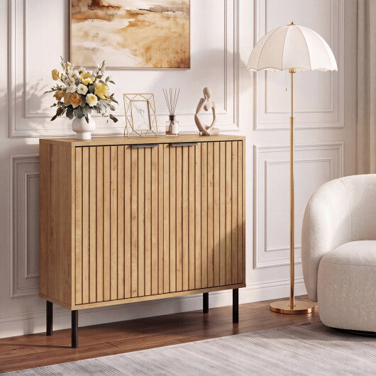 Fluted Buffet Cabinet with 2-Door Sideboard for Kitchen and Dining Room-Black LuxuryLifeWay Online Store