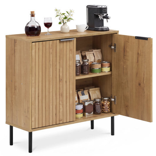 Fluted Buffet Cabinet with 2-Door Sideboard for Kitchen and Dining Room-Black LuxuryLifeWay Online Store