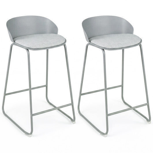 Set of 2 Counter Height Bar Stools with Curved Backrest and Metal Frame for Kitchen Dining-Gray LuxuryLifeWay Online Store