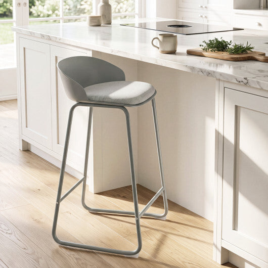 Set of 2 Counter Height Bar Stools with Curved Backrest and Metal Frame for Kitchen Dining-Gray LuxuryLifeWay Online Store