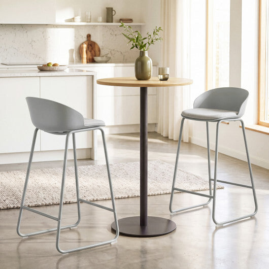 Set of 2 Counter Height Bar Stools with Curved Backrest and Metal Frame for Kitchen Dining-Gray LuxuryLifeWay Online Store