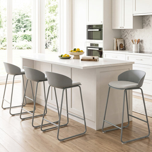 Set of 2 Counter Height Bar Stools with Curved Backrest and Metal Frame for Kitchen Dining-Gray LuxuryLifeWay Online Store