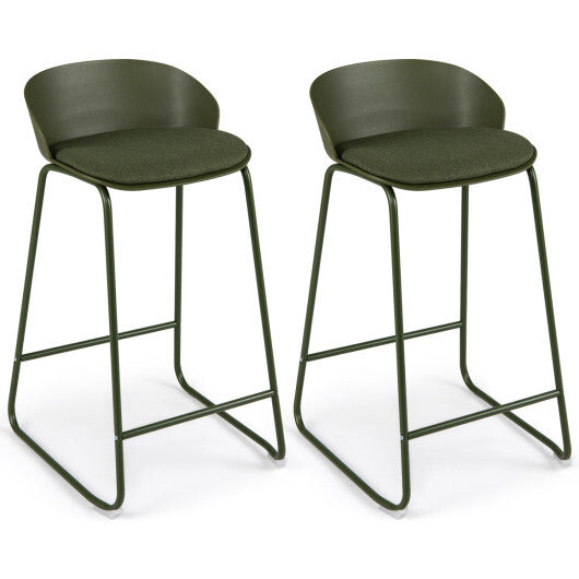 Set of 2 Counter Height Bar Stools with Curved Backrest and Metal Frame for Kitchen Dining-Gray LuxuryLifeWay Online Store