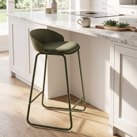 Set of 2 Counter Height Bar Stools with Curved Backrest and Metal Frame for Kitchen Dining-Gray LuxuryLifeWay Online Store