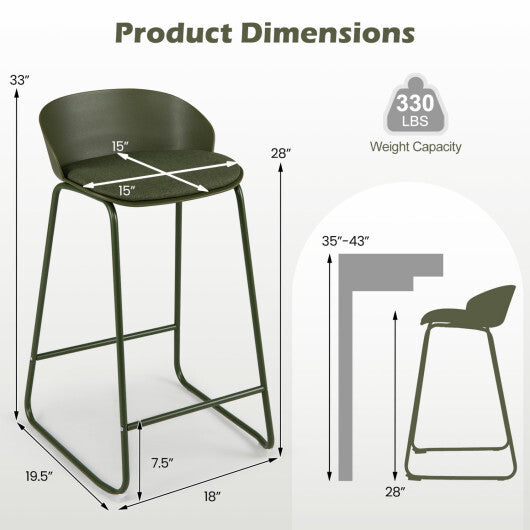 Set of 2 Counter Height Bar Stools with Curved Backrest and Metal Frame for Kitchen Dining-Gray LuxuryLifeWay Online Store
