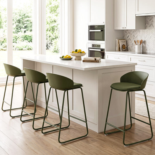 Set of 2 Counter Height Bar Stools with Curved Backrest and Metal Frame for Kitchen Dining-Gray LuxuryLifeWay Online Store