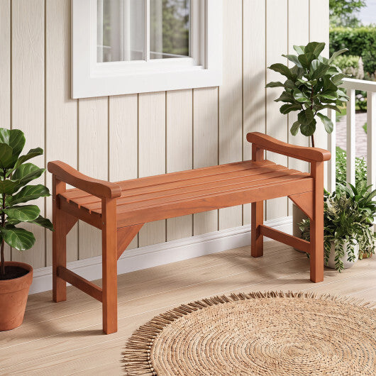 Solid Wood Backless Garden Bench with Support Handles and Curved Slatted Seat for Deck LuxuryLifeWay Online Store