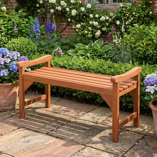 Solid Wood Backless Garden Bench with Support Handles and Curved Slatted Seat for Deck LuxuryLifeWay Online Store