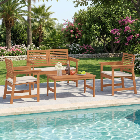 35.5" Solid Wood Outdoor Coffee Table with Rectangular Slatted Top and Teak Finish LuxuryLifeWay Online Store