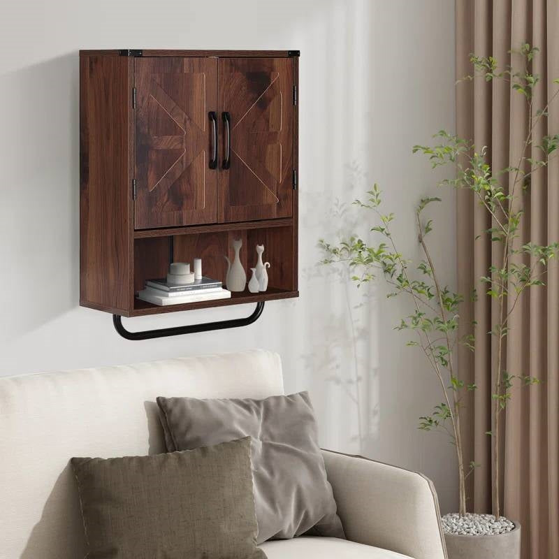 Farmhouse Bathroom Wall Cabinet with Towel Bar in Brown Wood Finish LuxuryLifeWay Online Store