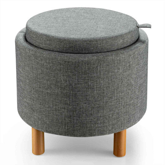 Round Fabric Storage Ottoman with Tray and Non-Slip Pads for Bedroom-Gray LuxuryLifeWay Online Store