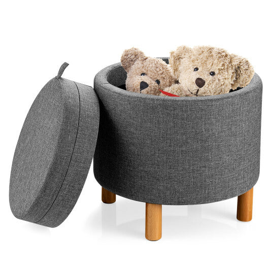 Round Fabric Storage Ottoman with Tray and Non-Slip Pads for Bedroom-Gray LuxuryLifeWay Online Store