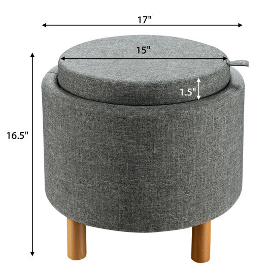 Round Fabric Storage Ottoman with Tray and Non-Slip Pads for Bedroom-Gray LuxuryLifeWay Online Store
