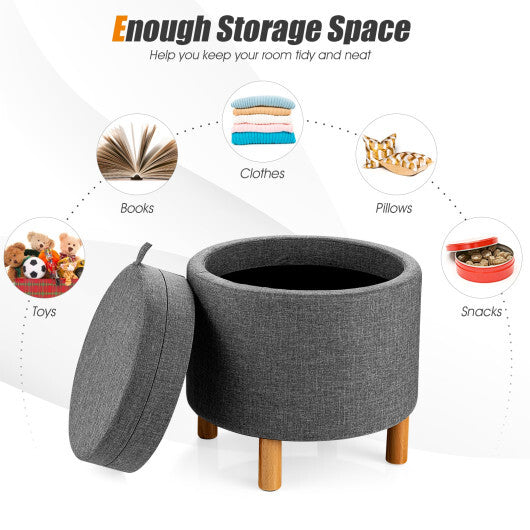 Round Fabric Storage Ottoman with Tray and Non-Slip Pads for Bedroom-Gray LuxuryLifeWay Online Store