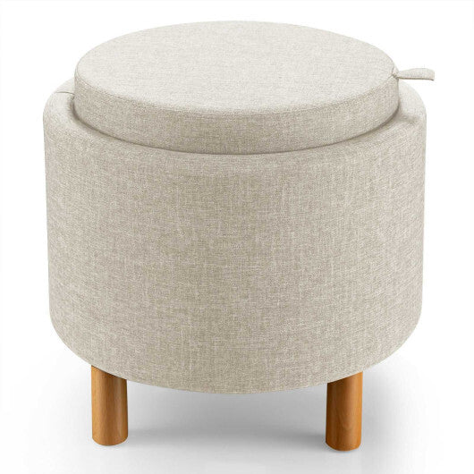 Round Fabric Storage Ottoman with Tray and Non-Slip Pads for Bedroom-Gray LuxuryLifeWay Online Store