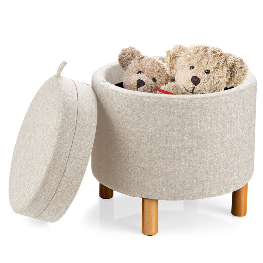 Round Fabric Storage Ottoman with Tray and Non-Slip Pads for Bedroom-Gray LuxuryLifeWay Online Store