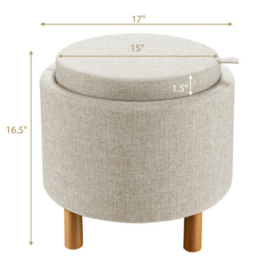 Round Fabric Storage Ottoman with Tray and Non-Slip Pads for Bedroom-Gray LuxuryLifeWay Online Store