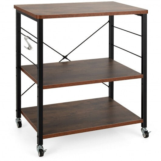 3-Tier Kitchen Baker's Rack Microwave Oven Storage Cart with Hooks-Rustic Brown - Color: Rustic Brown LuxuryLifeWay Online Store