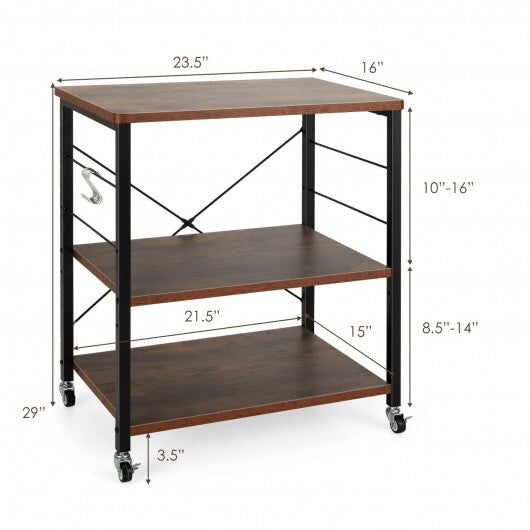 3-Tier Kitchen Baker's Rack Microwave Oven Storage Cart with Hooks-Rustic Brown - Color: Rustic Brown LuxuryLifeWay Online Store