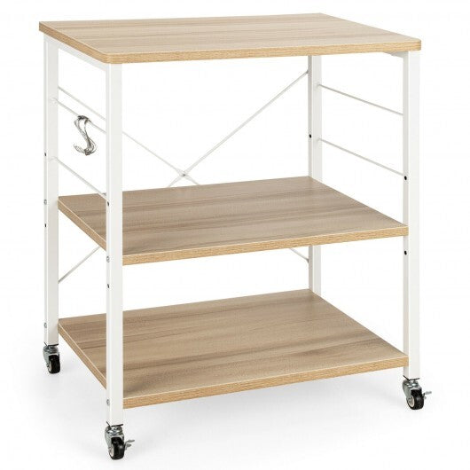 3-Tier Kitchen Baker's Rack Microwave Oven Storage Cart with Hooks-Light Brown - Color: Light Brown LuxuryLifeWay Online Store