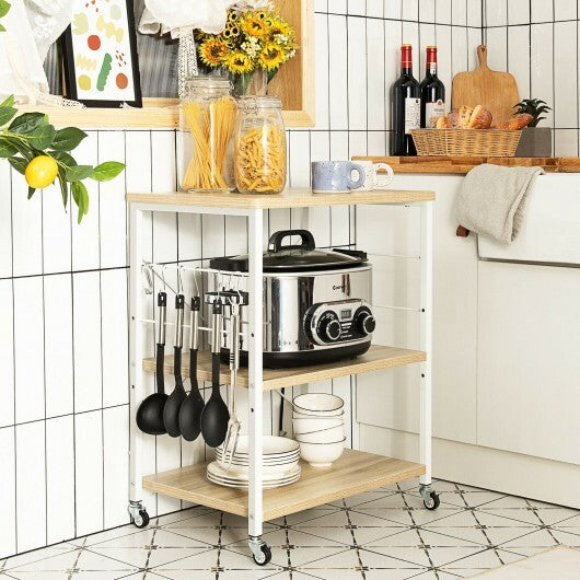 3-Tier Kitchen Baker's Rack Microwave Oven Storage Cart with Hooks-Light Brown - Color: Light Brown LuxuryLifeWay Online Store