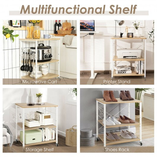 3-Tier Kitchen Baker's Rack Microwave Oven Storage Cart with Hooks-Light Brown - Color: Light Brown LuxuryLifeWay Online Store